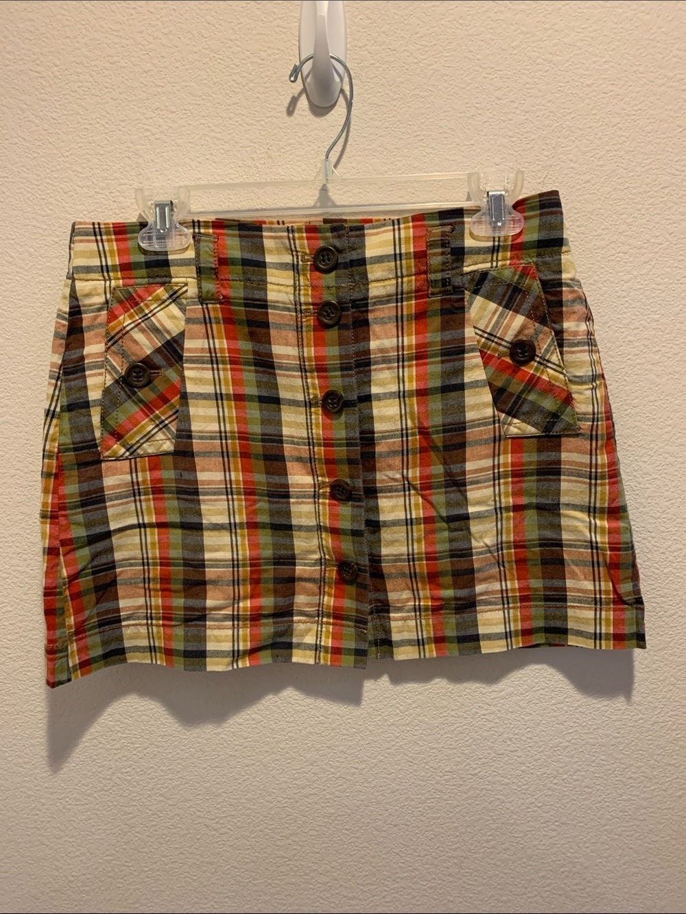 J. Crew 2000’s Madras Multicolor Plaid Button-Front Mini Skirt Preppy Y2K Size 6